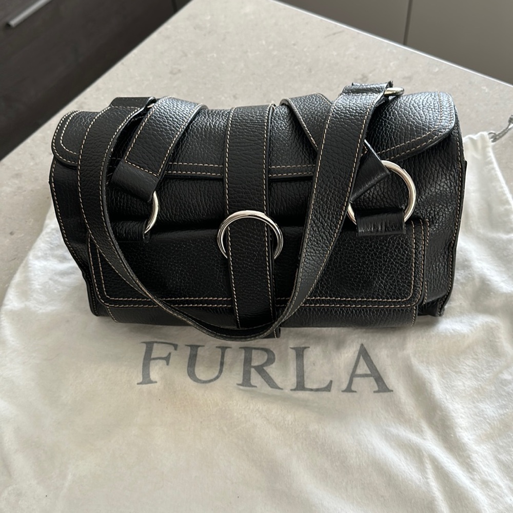Furla Dark Brown Pebbled Leather handbag